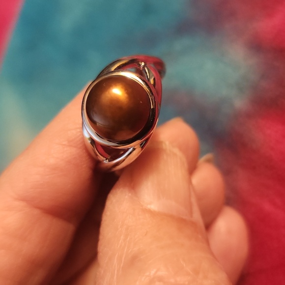 Sterling Ring With Chocolate Brown Pearl - Picture 1 of 5